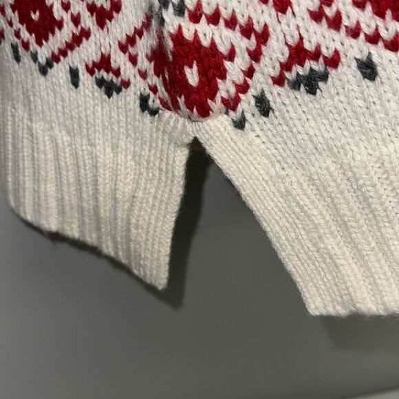 Talbots XL Ivory Red Nordic Fair Isle Wool Blend Knit Crewneck Sweater - Picture 10 of 15